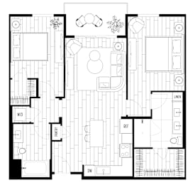 A black and white floor plan of a house with labeled rooms.